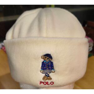 Polo Ralph Lauren Youth Girl Polo Bear Beanie in a polar fleece material and cre